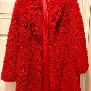 Worth New York Vibrant Red Faux Mongolian Sheep Look Coat -size small